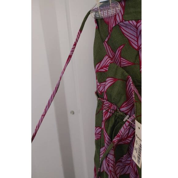 ELIOT Madewell Maxi Halter Dress 100% Linen Leaves Olive NWT Damaged - Picture 3 of 7